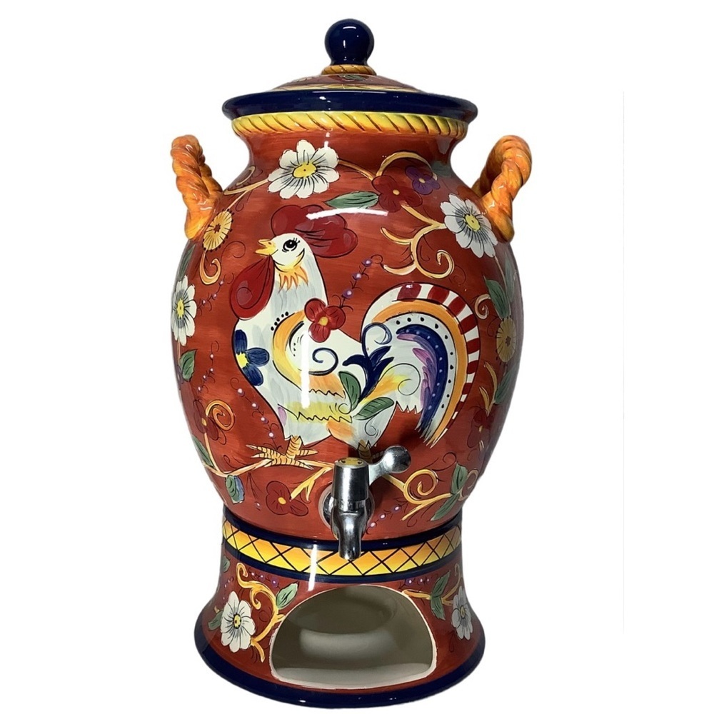 Vintage Hand-Painted Italian Style Beverage Dispenser With Stand for Votive Heat